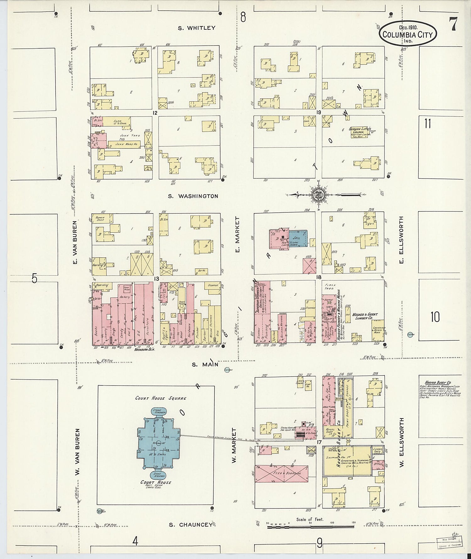 This old map of Columbia City, Whitley County, Indiana was created by Sanborn Map Company in 1910