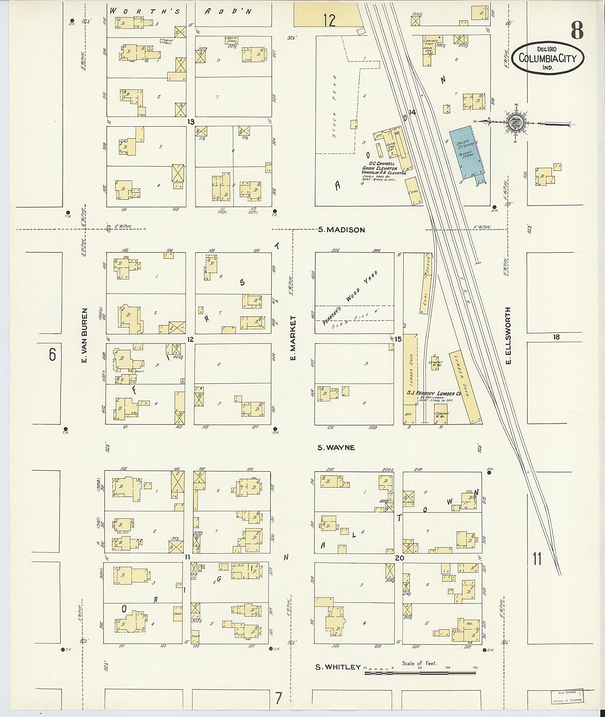 This old map of Columbia City, Whitley County, Indiana was created by Sanborn Map Company in 1910