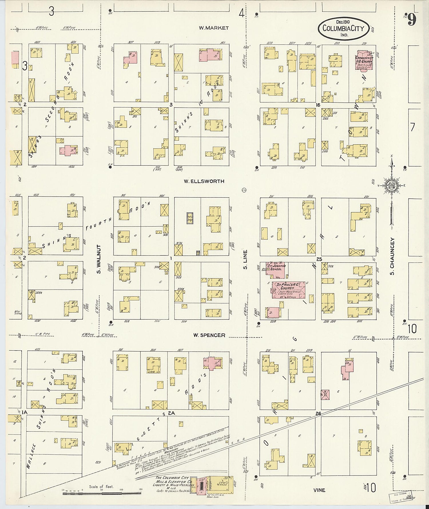 This old map of Columbia City, Whitley County, Indiana was created by Sanborn Map Company in 1910