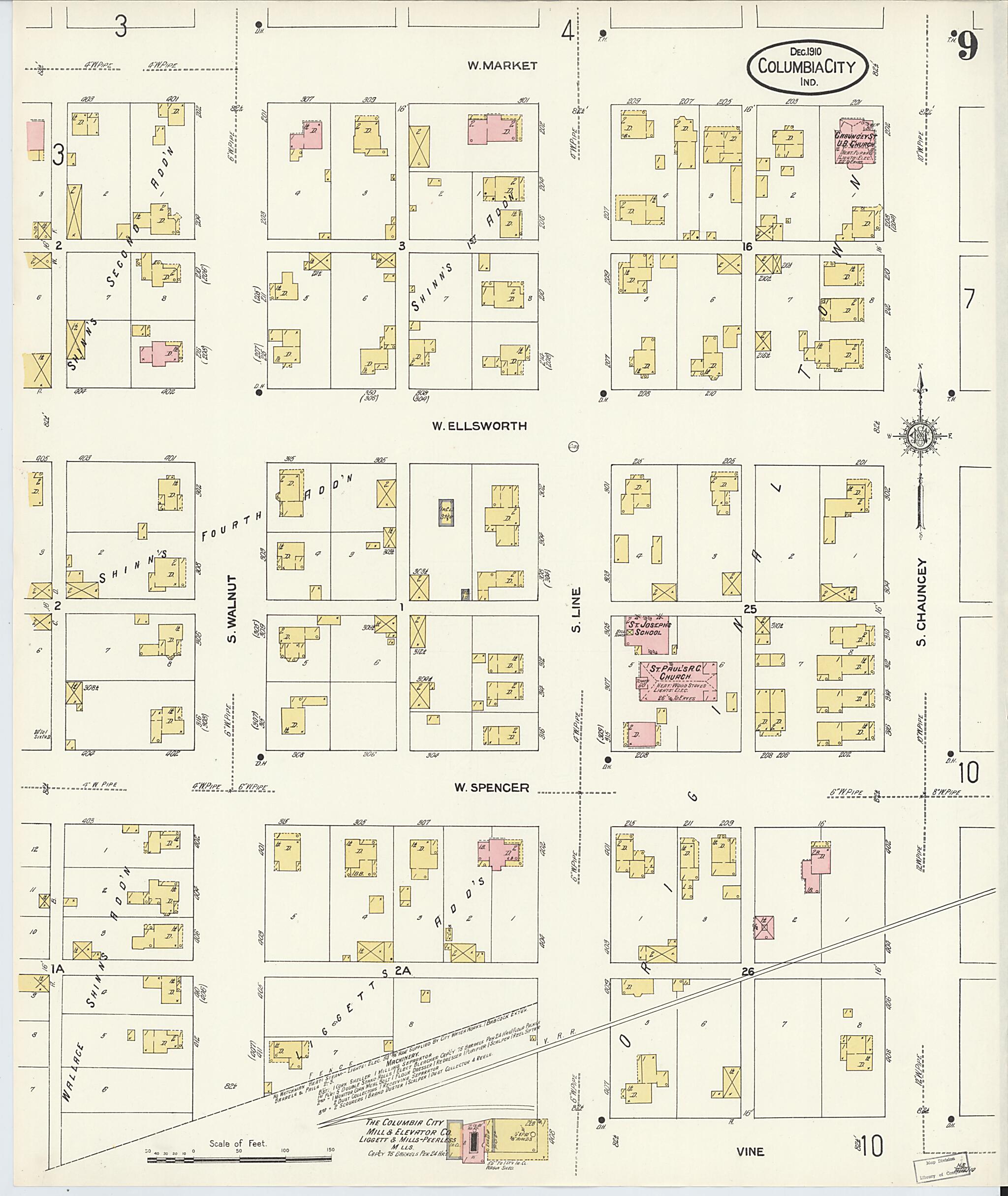 This old map of Columbia City, Whitley County, Indiana was created by Sanborn Map Company in 1910