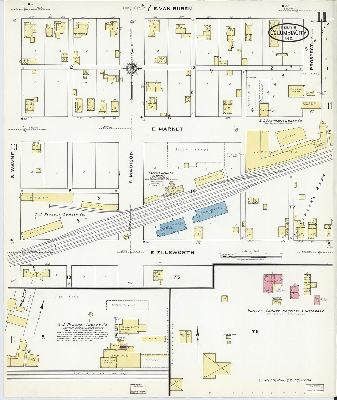 This old map of Columbia City, Whitley County, Indiana was created by Sanborn Map Company in 1918