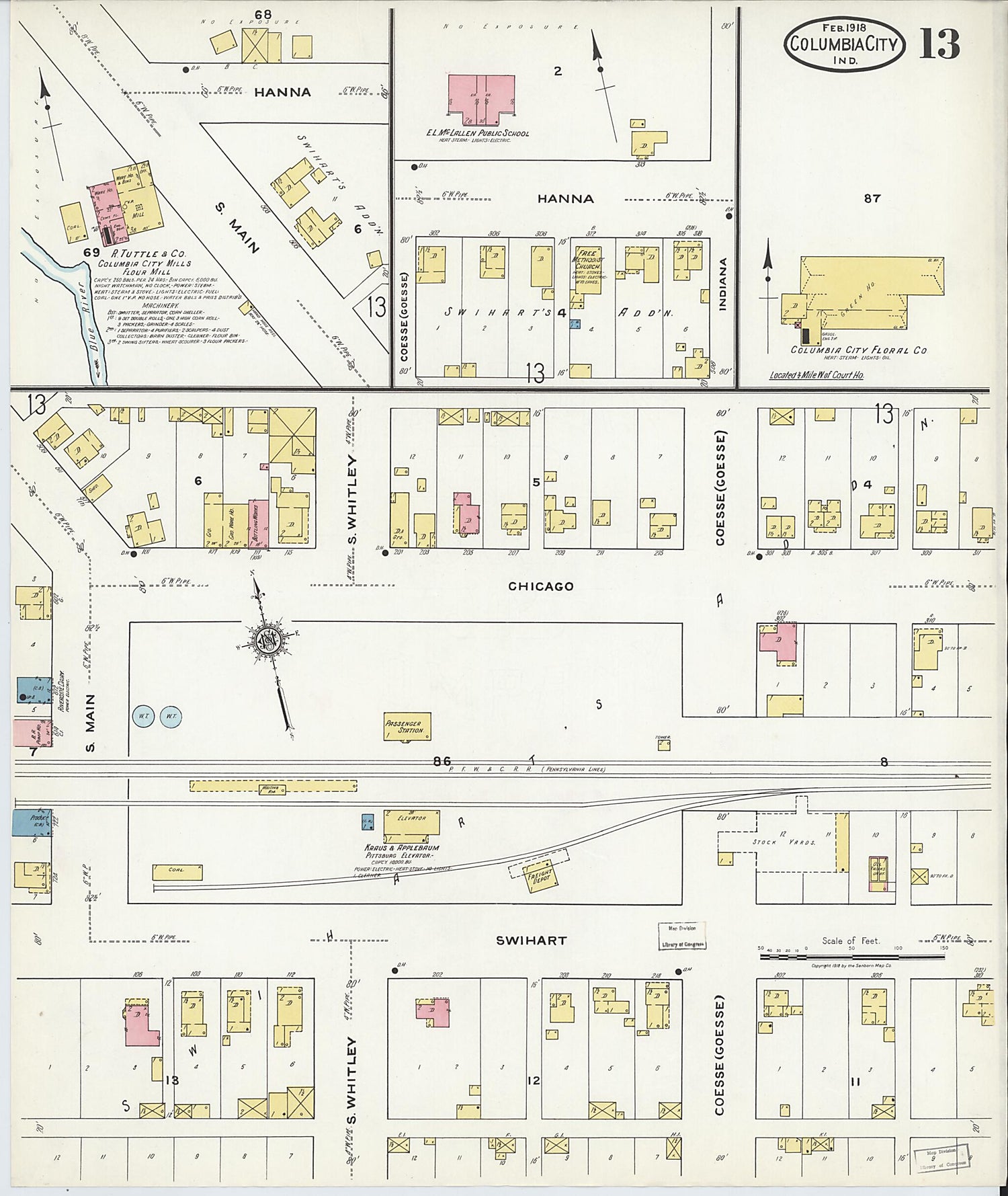 This old map of Columbia City, Whitley County, Indiana was created by Sanborn Map Company in 1918