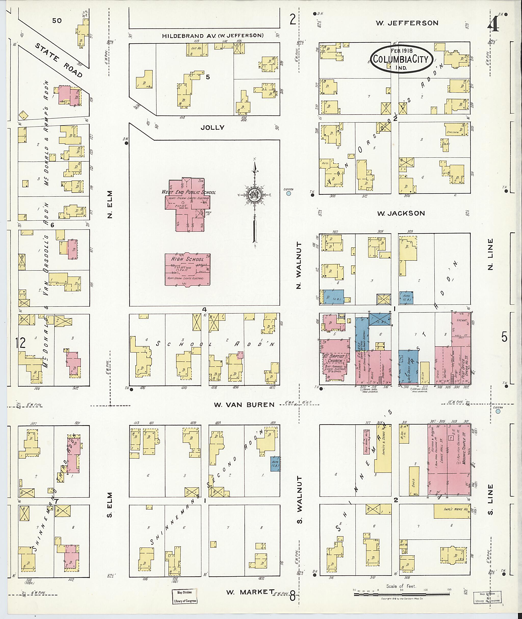 This old map of Columbia City, Whitley County, Indiana was created by Sanborn Map Company in 1918