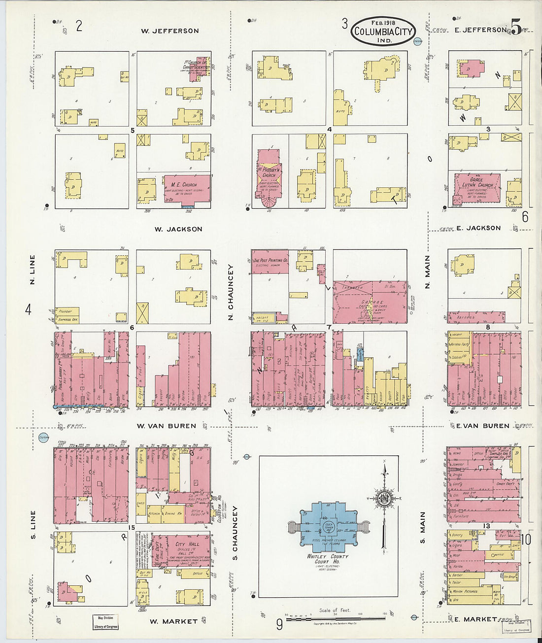 This old map of Columbia City, Whitley County, Indiana was created by Sanborn Map Company in 1918