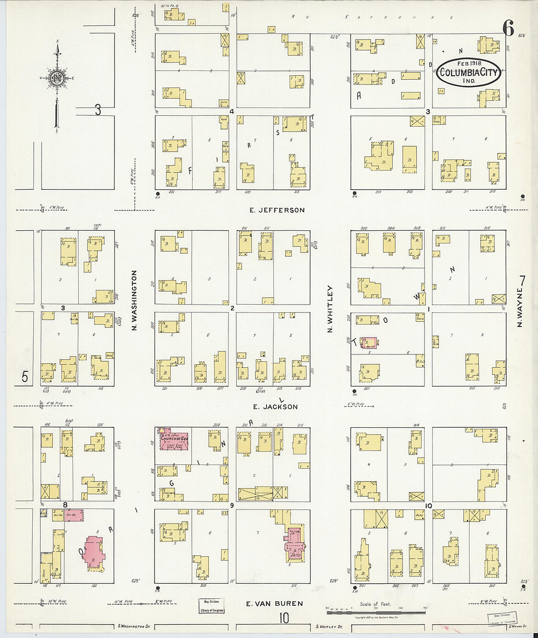 This old map of Columbia City, Whitley County, Indiana was created by Sanborn Map Company in 1918