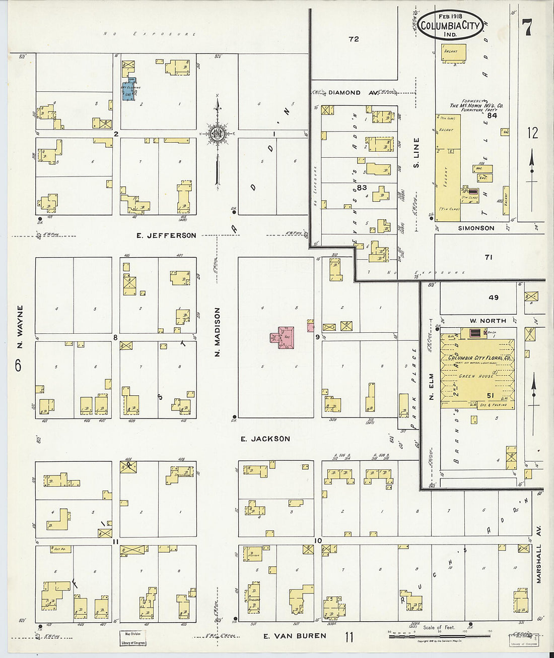 This old map of Columbia City, Whitley County, Indiana was created by Sanborn Map Company in 1918