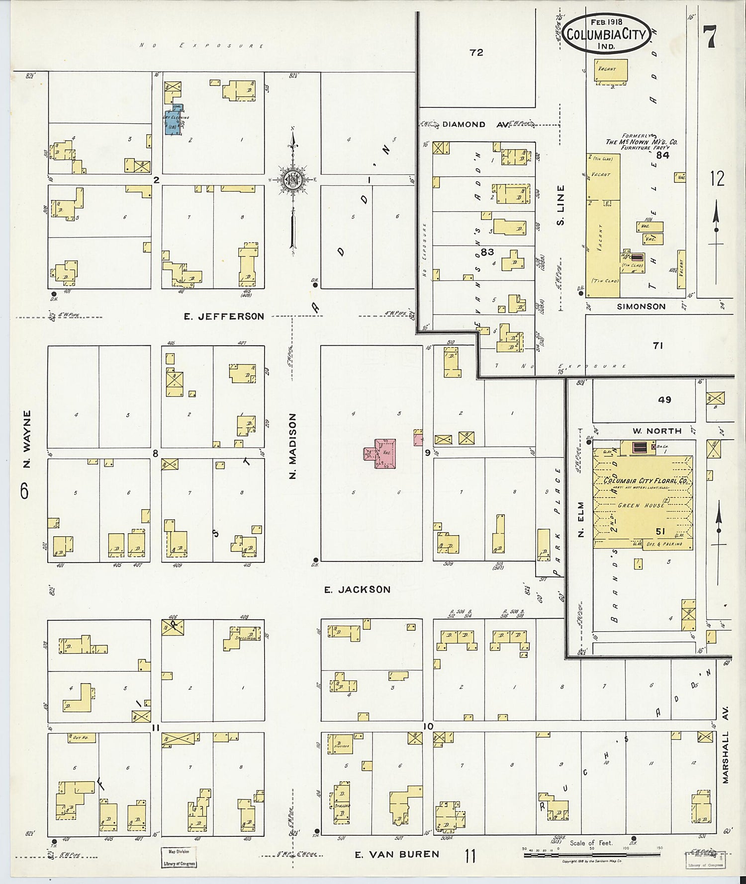 This old map of Columbia City, Whitley County, Indiana was created by Sanborn Map Company in 1918