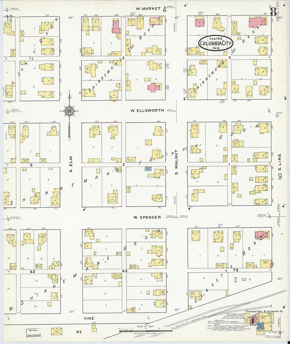 This old map of Columbia City, Whitley County, Indiana was created by Sanborn Map Company in 1918