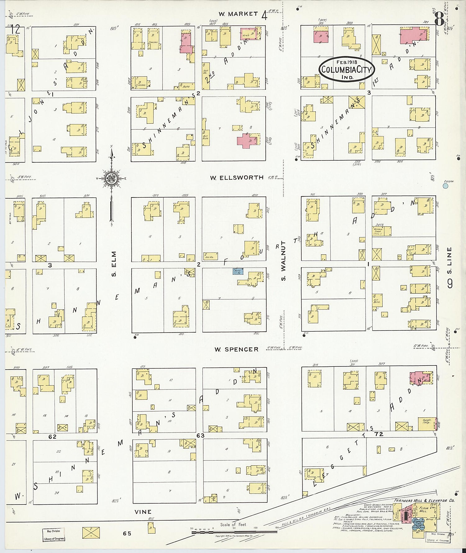 This old map of Columbia City, Whitley County, Indiana was created by Sanborn Map Company in 1918