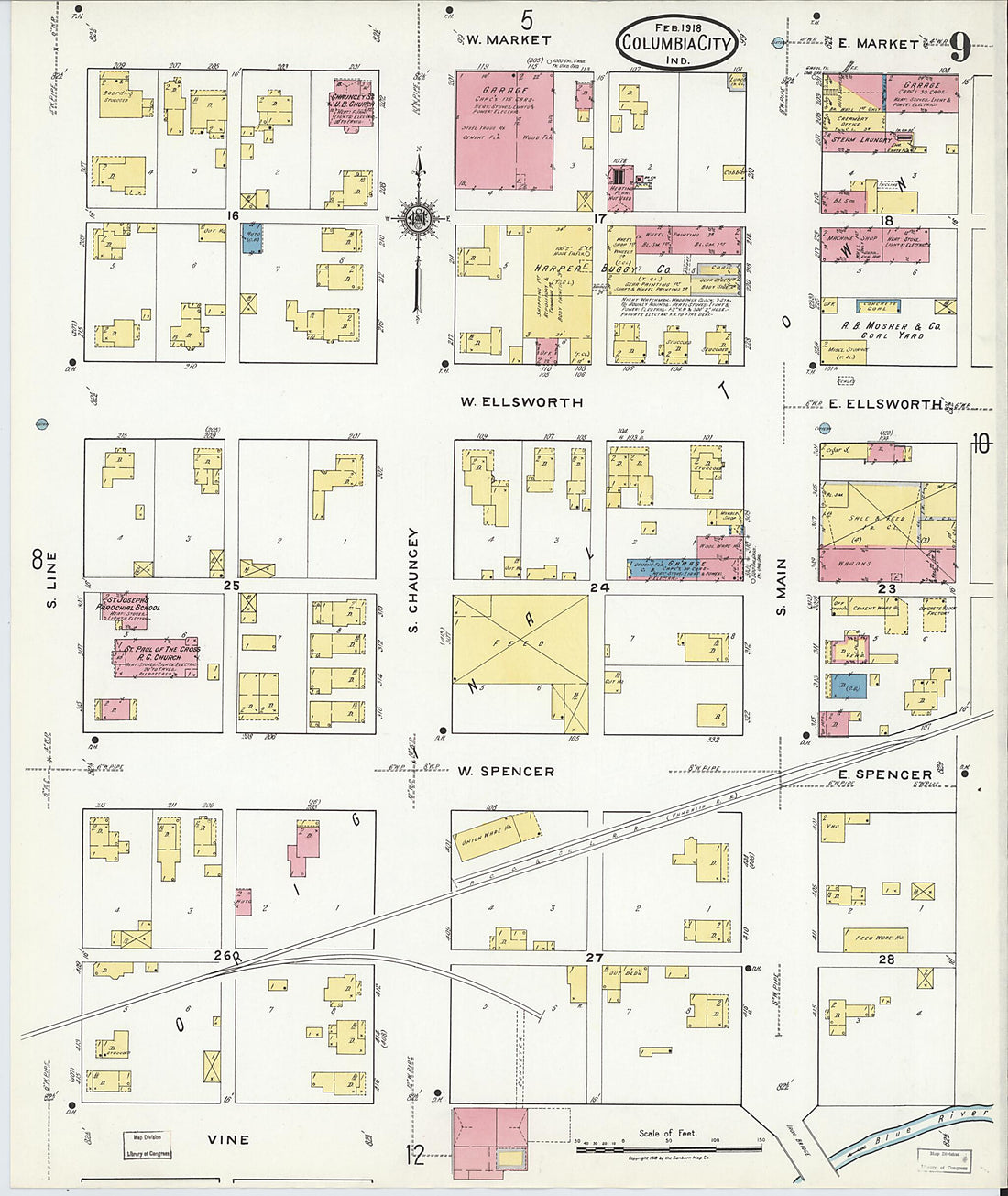 This old map of Columbia City, Whitley County, Indiana was created by Sanborn Map Company in 1918