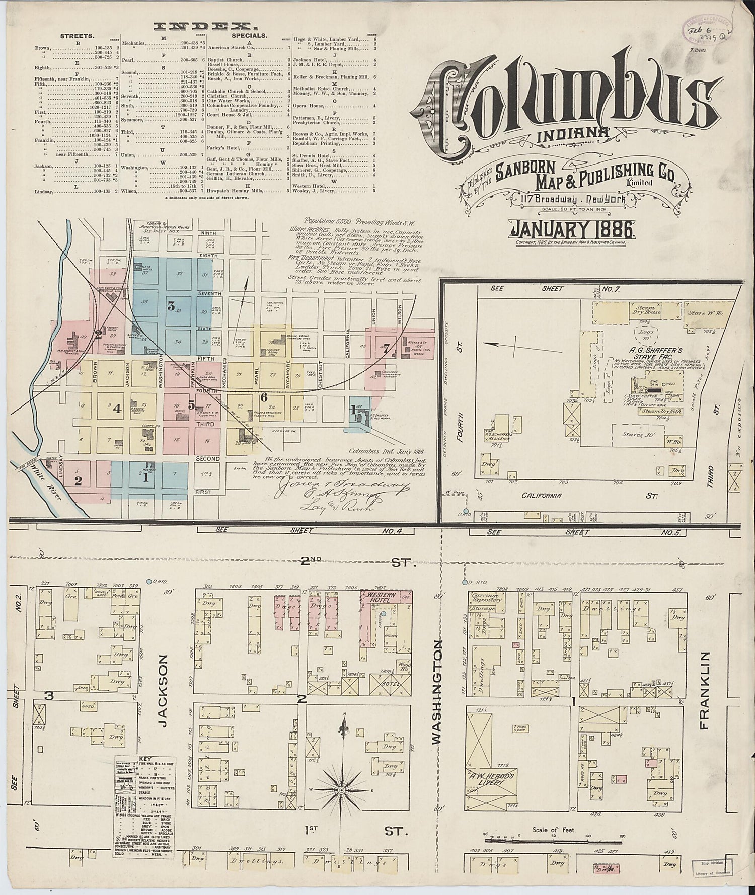 This old map of Columbus, Bartholomew County, Indiana was created by Sanborn Map Company in 1886