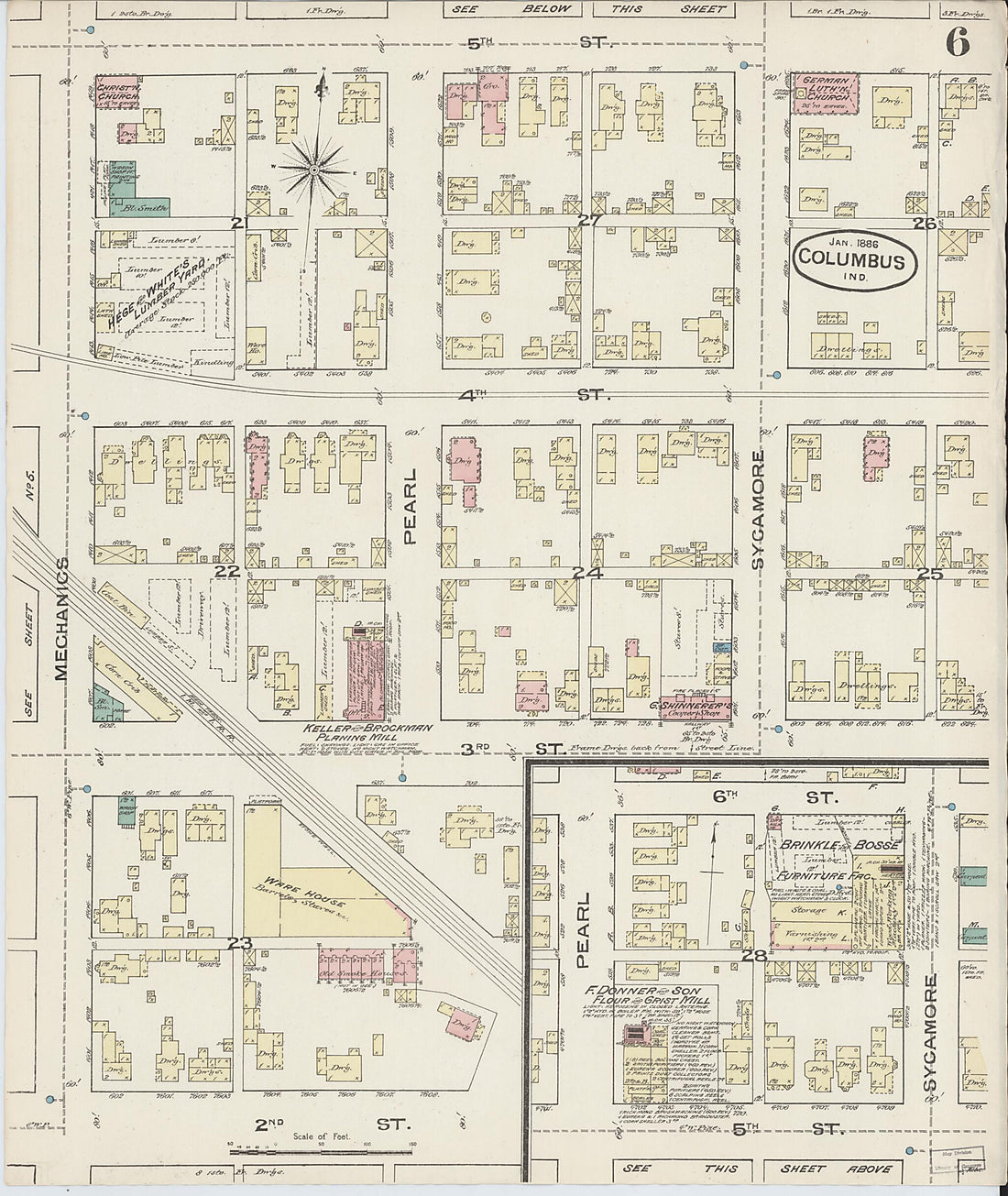 This old map of Columbus, Bartholomew County, Indiana was created by Sanborn Map Company in 1886