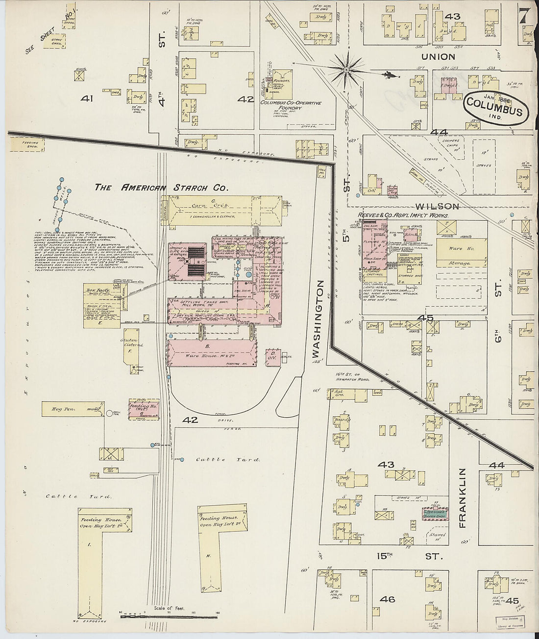 This old map of Columbus, Bartholomew County, Indiana was created by Sanborn Map Company in 1886