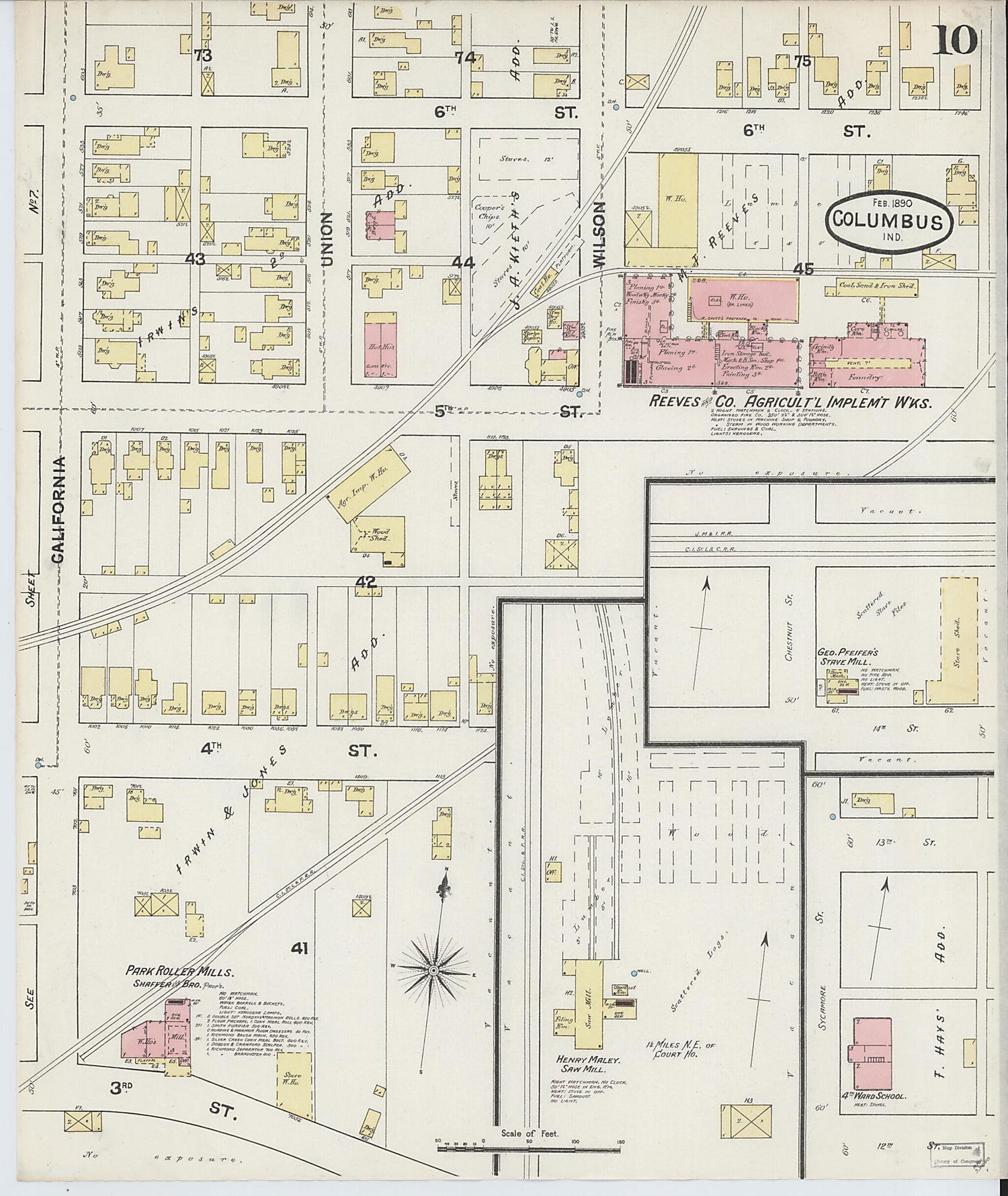 This old map of Columbus, Bartholomew County, Indiana was created by Sanborn Map Company in 1890