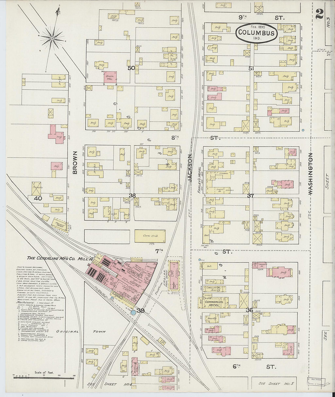 This old map of Columbus, Bartholomew County, Indiana was created by Sanborn Map Company in 1890