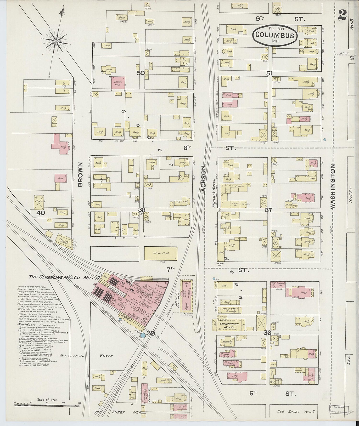 This old map of Columbus, Bartholomew County, Indiana was created by Sanborn Map Company in 1890