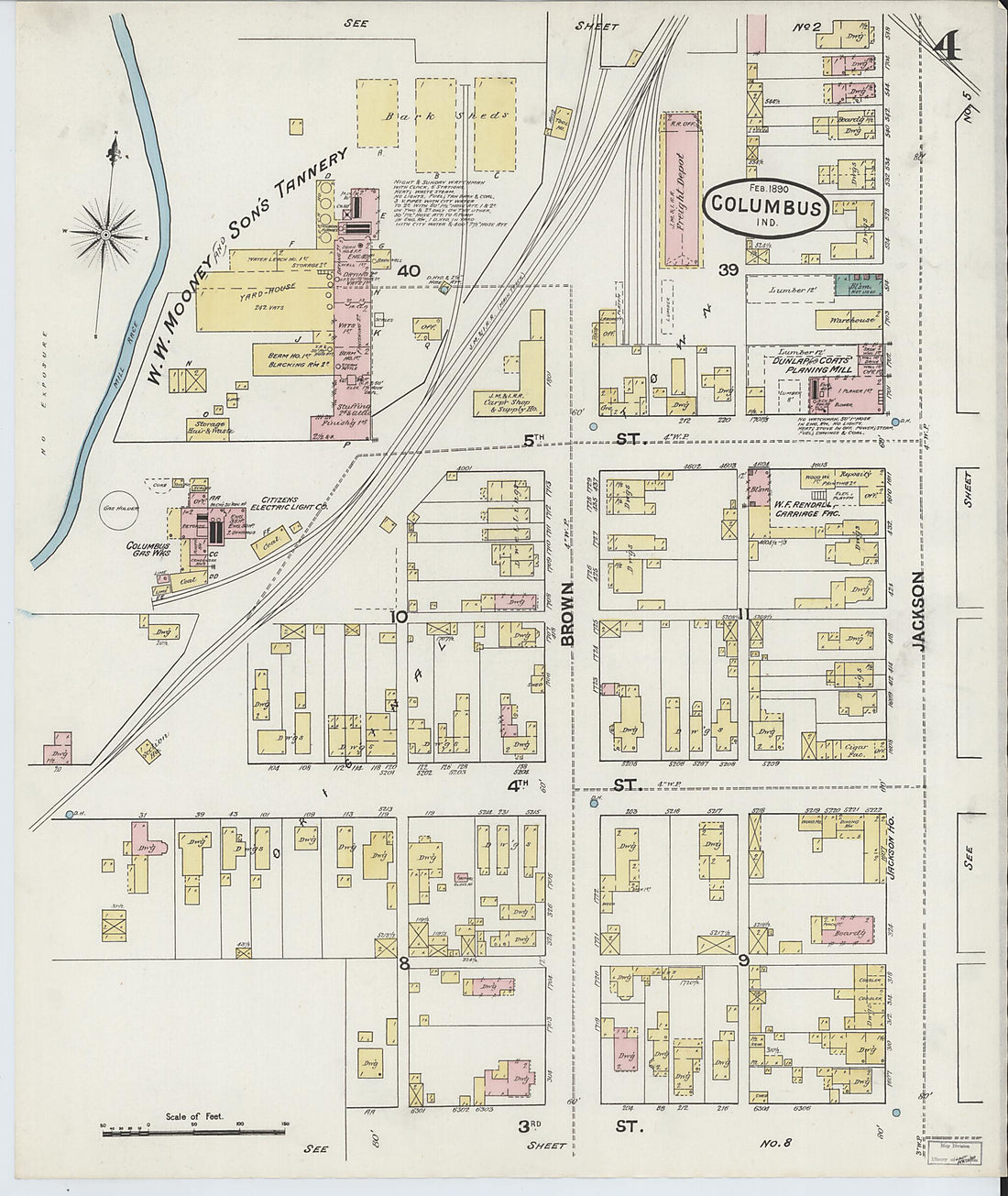 This old map of Columbus, Bartholomew County, Indiana was created by Sanborn Map Company in 1890