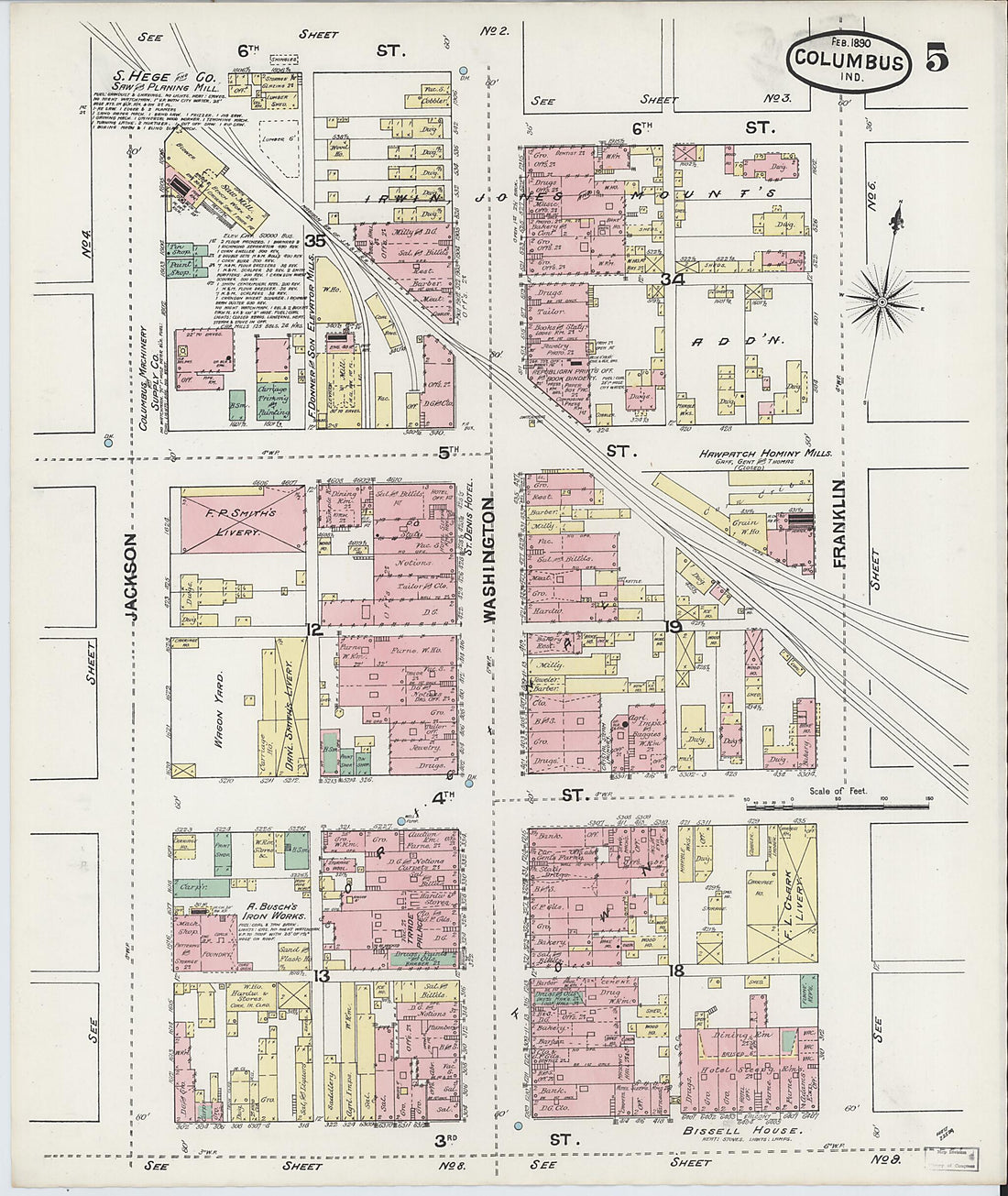 This old map of Columbus, Bartholomew County, Indiana was created by Sanborn Map Company in 1890