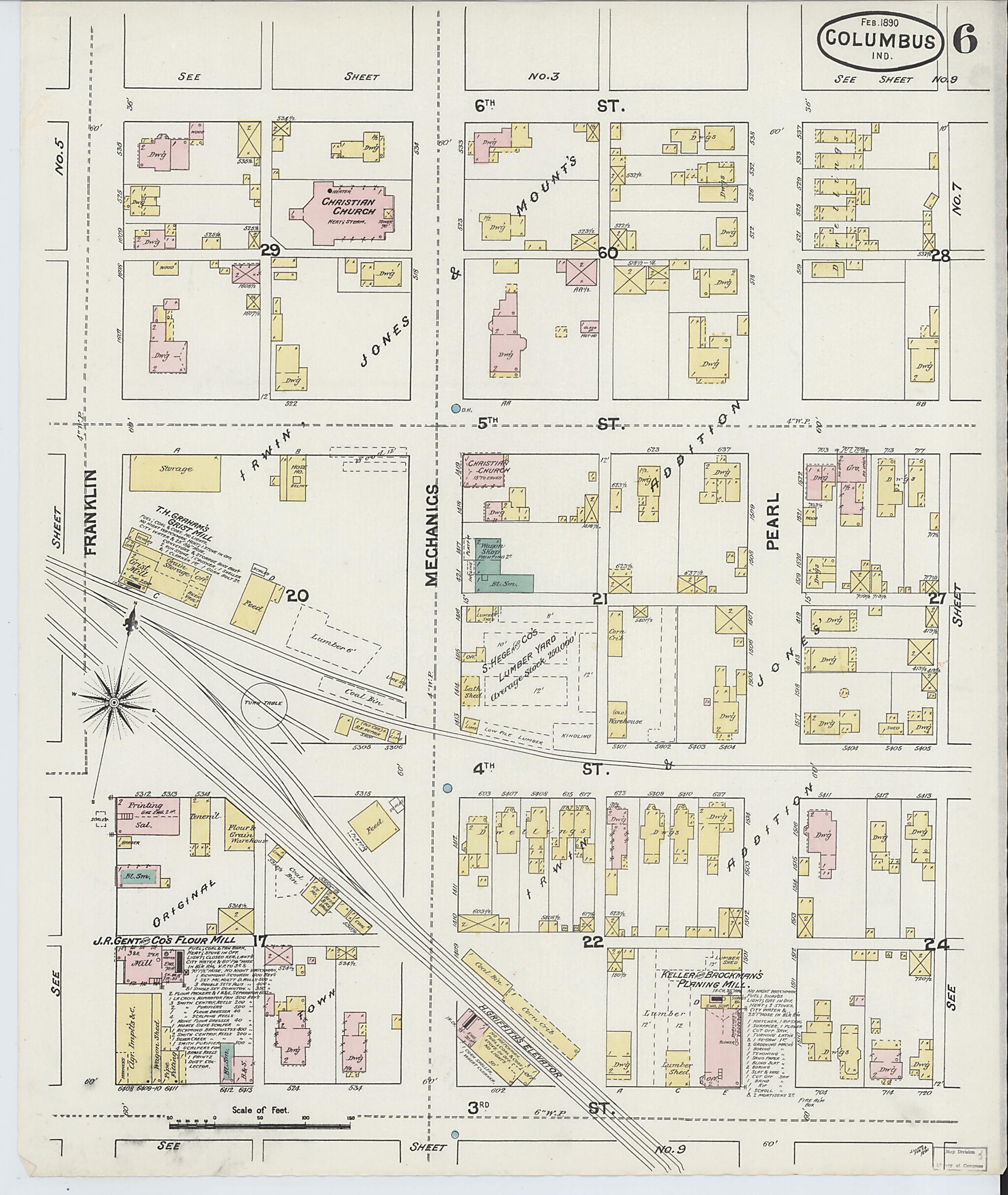 This old map of Columbus, Bartholomew County, Indiana was created by Sanborn Map Company in 1890