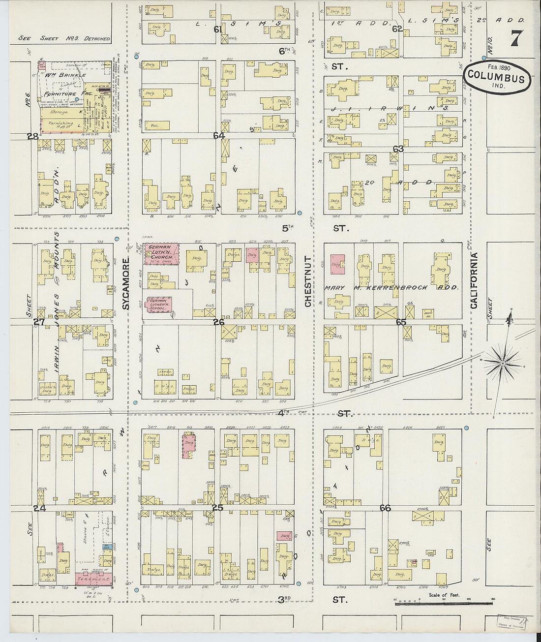 This old map of Columbus, Bartholomew County, Indiana was created by Sanborn Map Company in 1890