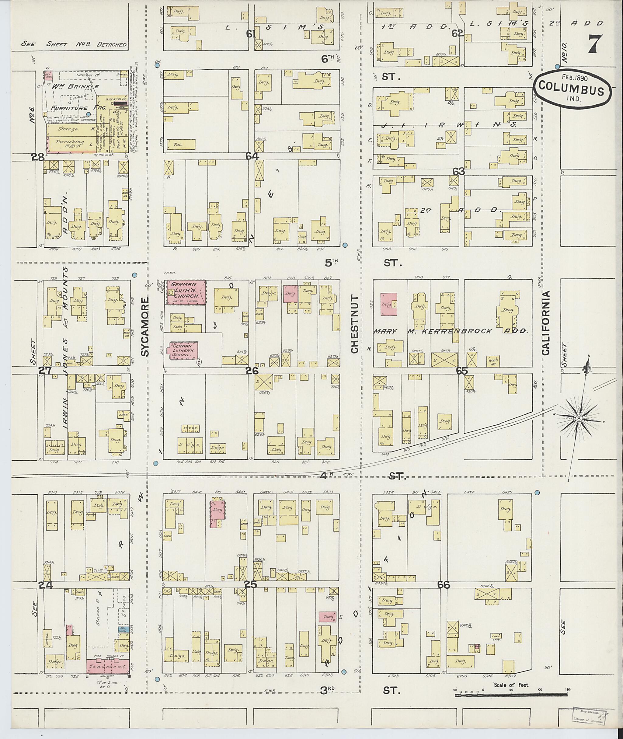 This old map of Columbus, Bartholomew County, Indiana was created by Sanborn Map Company in 1890