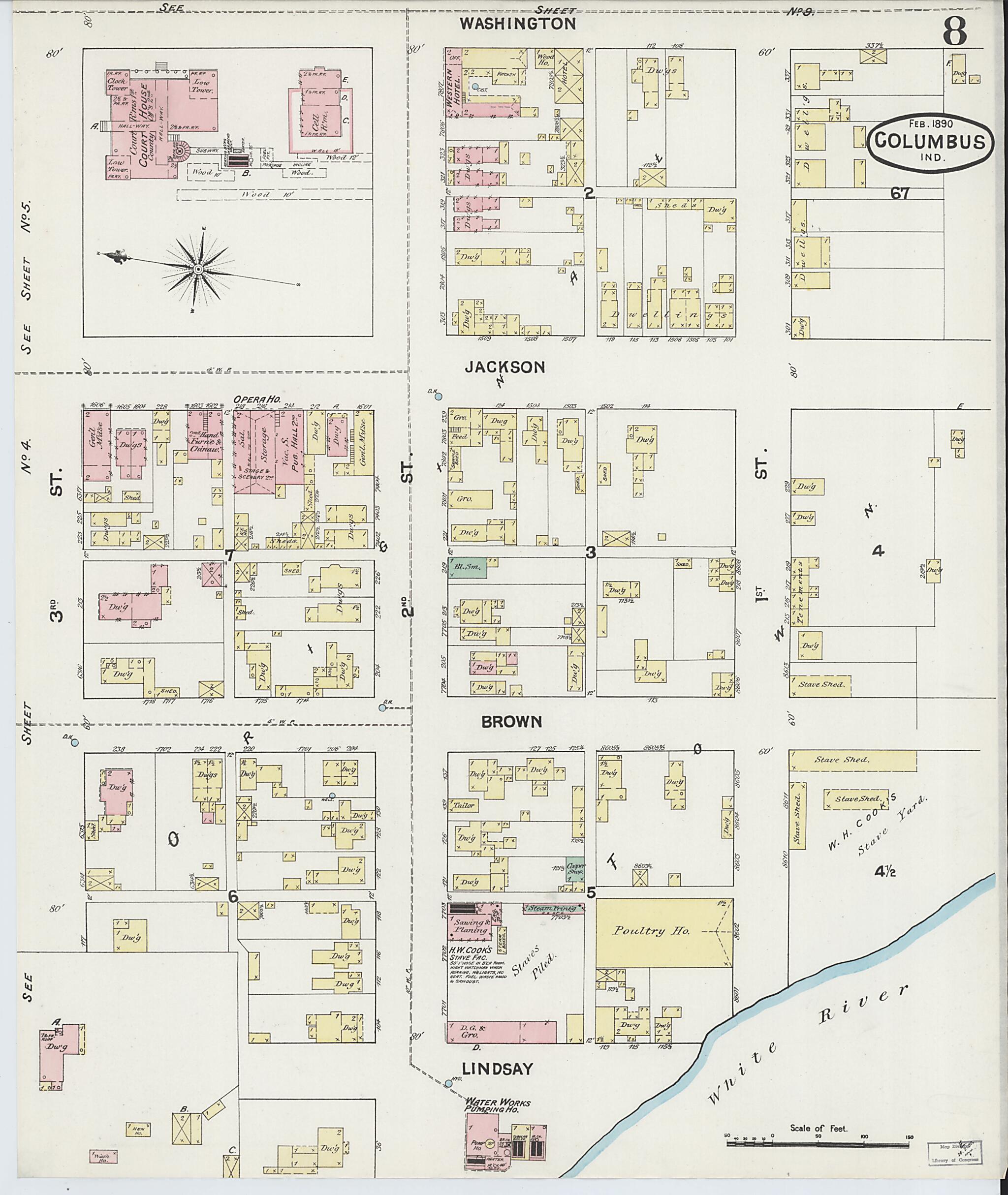 This old map of Columbus, Bartholomew County, Indiana was created by Sanborn Map Company in 1890