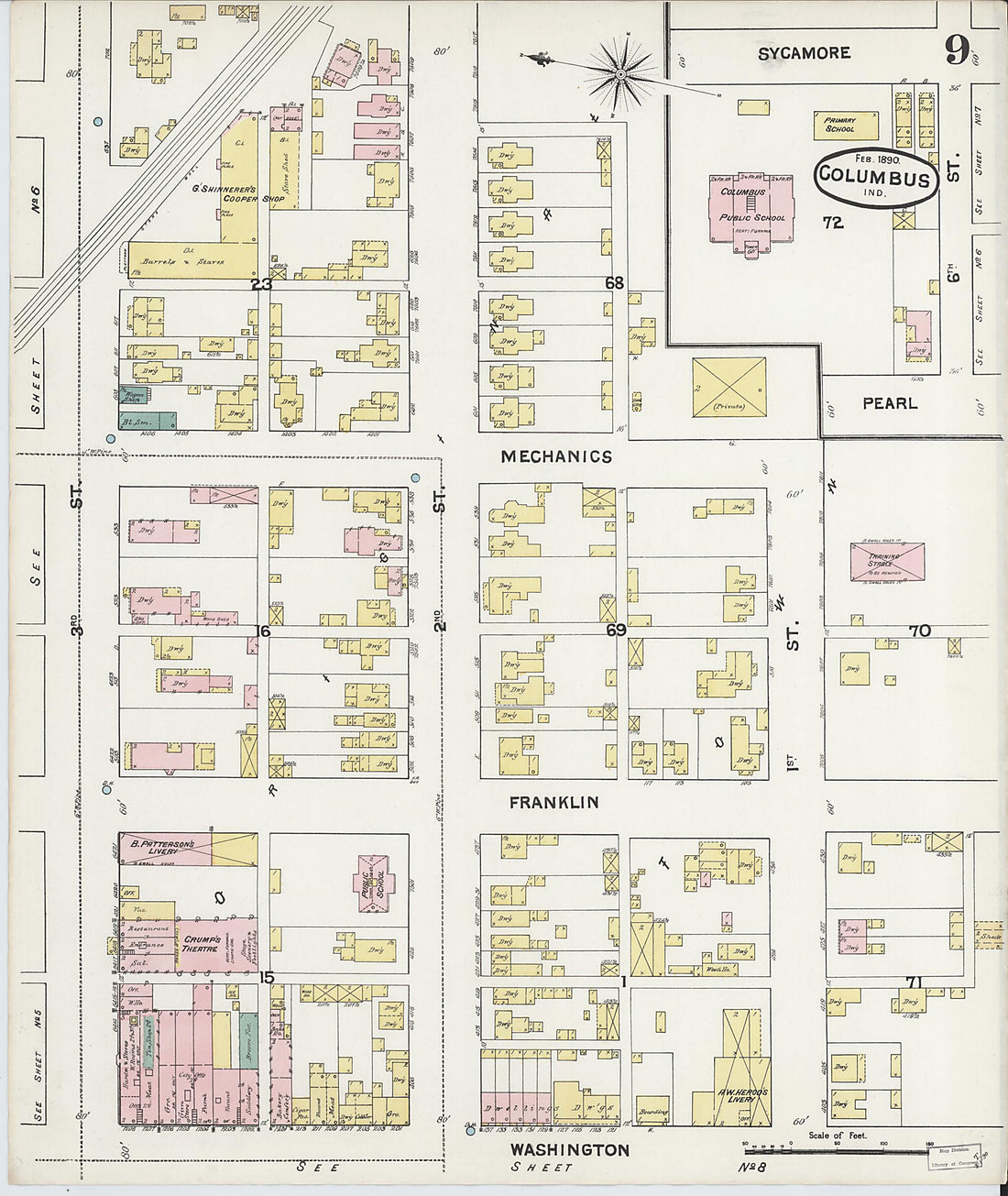 This old map of Columbus, Bartholomew County, Indiana was created by Sanborn Map Company in 1890