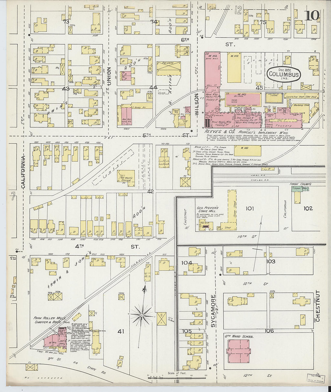 This old map of Columbus, Bartholomew County, Indiana was created by Sanborn Map Company in 1892