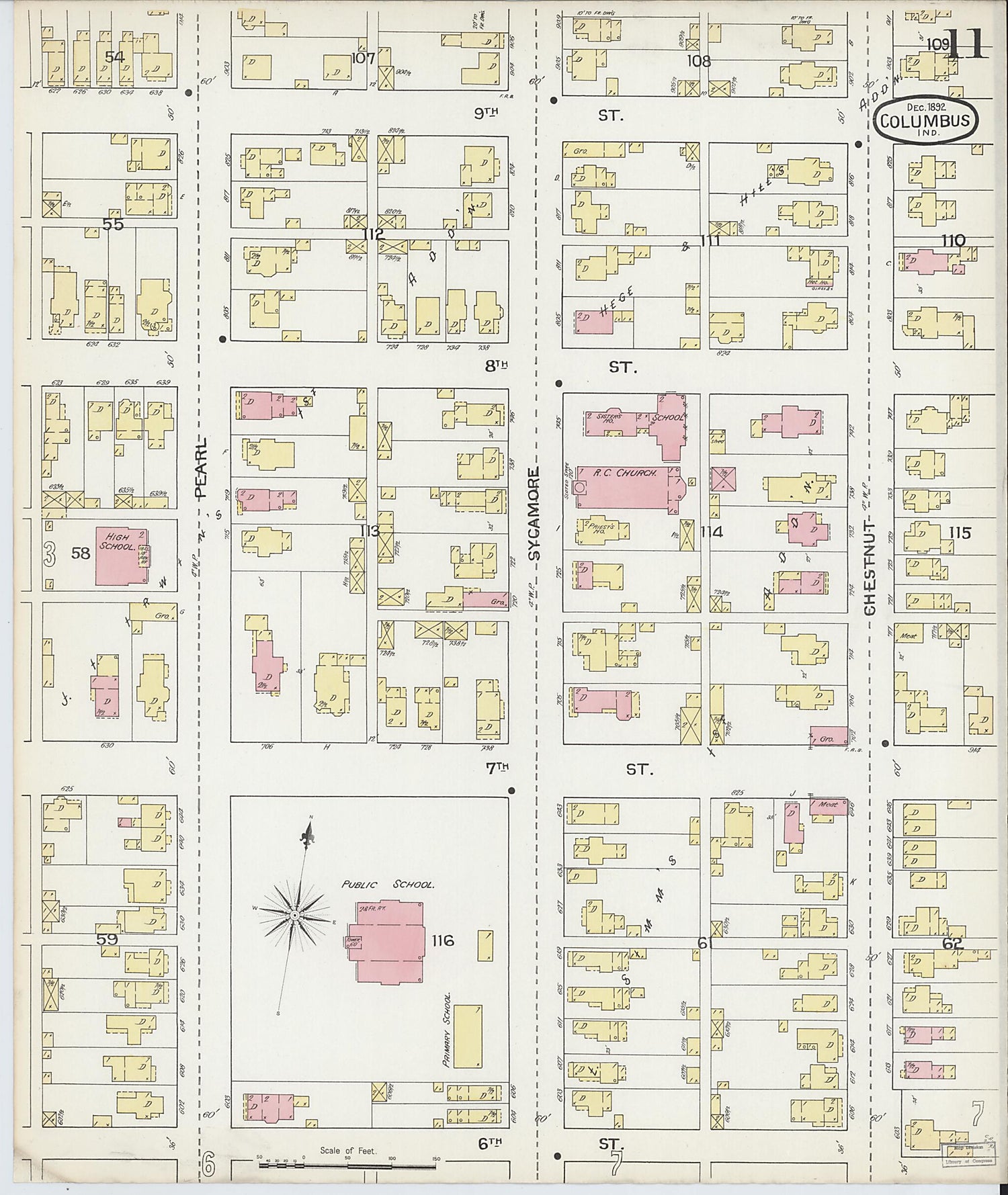 This old map of Columbus, Bartholomew County, Indiana was created by Sanborn Map Company in 1892