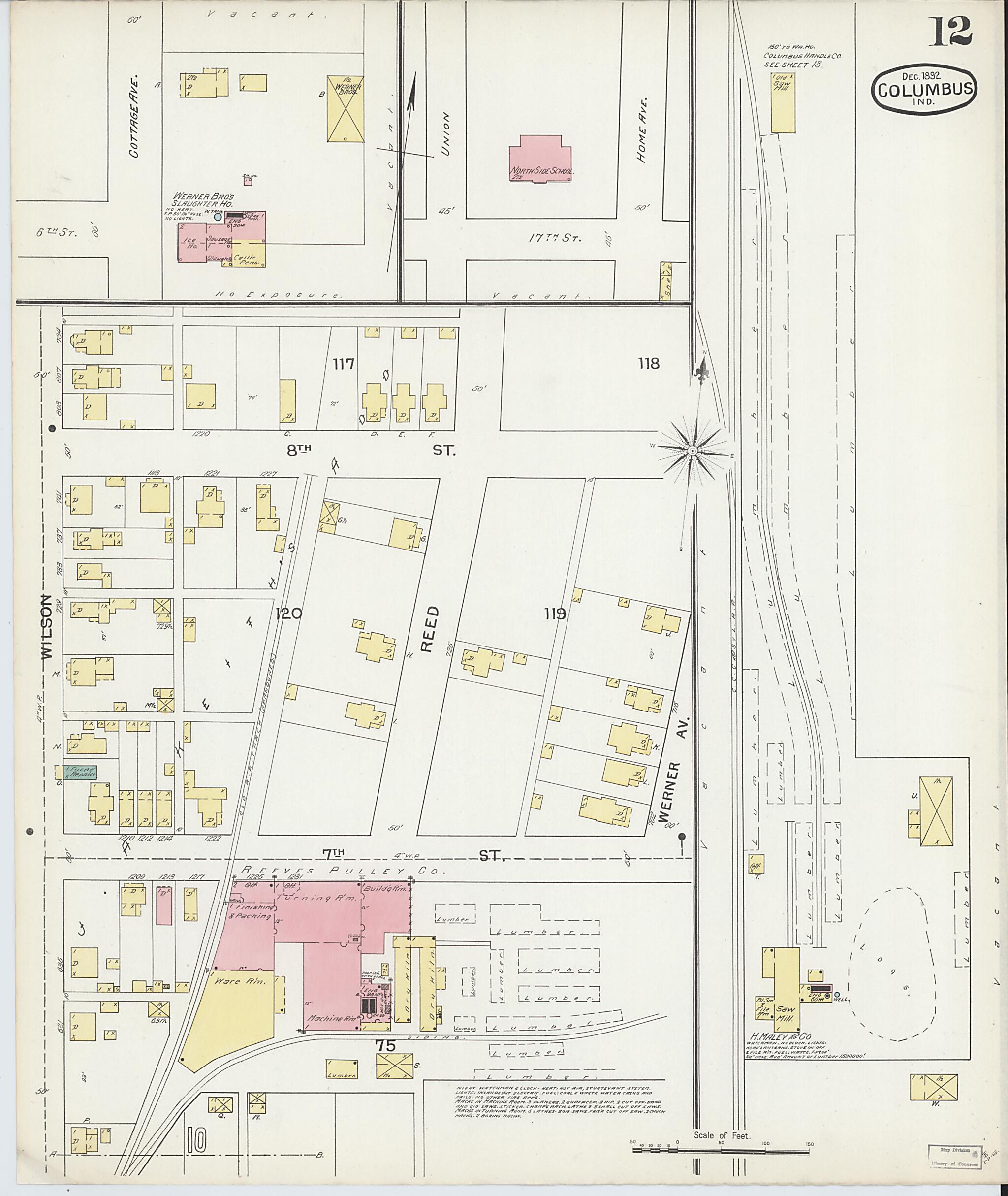 This old map of Columbus, Bartholomew County, Indiana was created by Sanborn Map Company in 1892