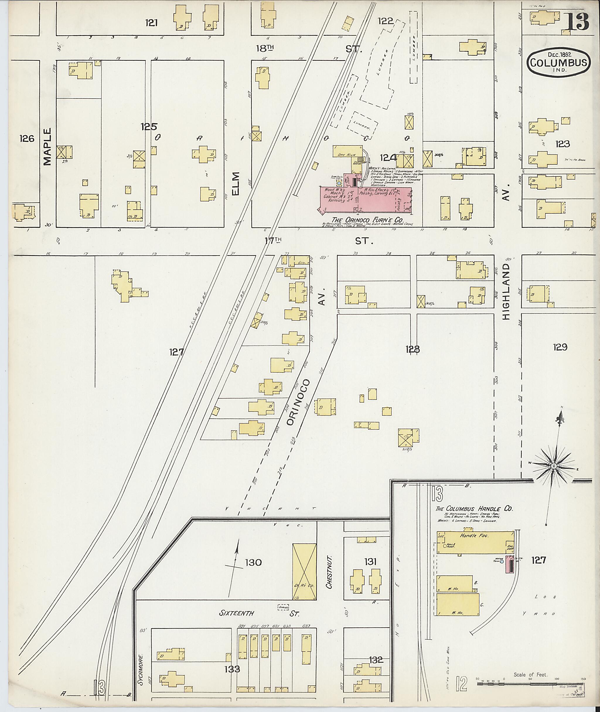 This old map of Columbus, Bartholomew County, Indiana was created by Sanborn Map Company in 1892