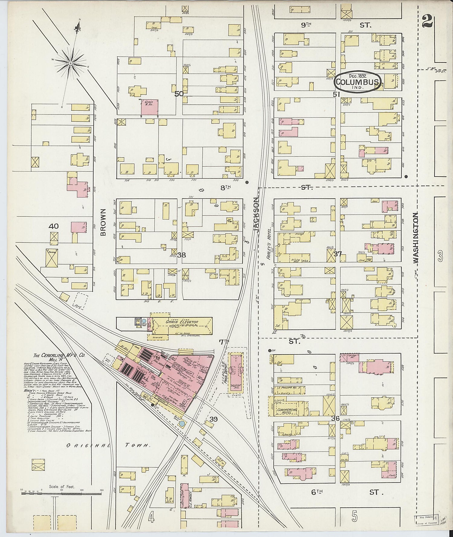 This old map of Columbus, Bartholomew County, Indiana was created by Sanborn Map Company in 1892