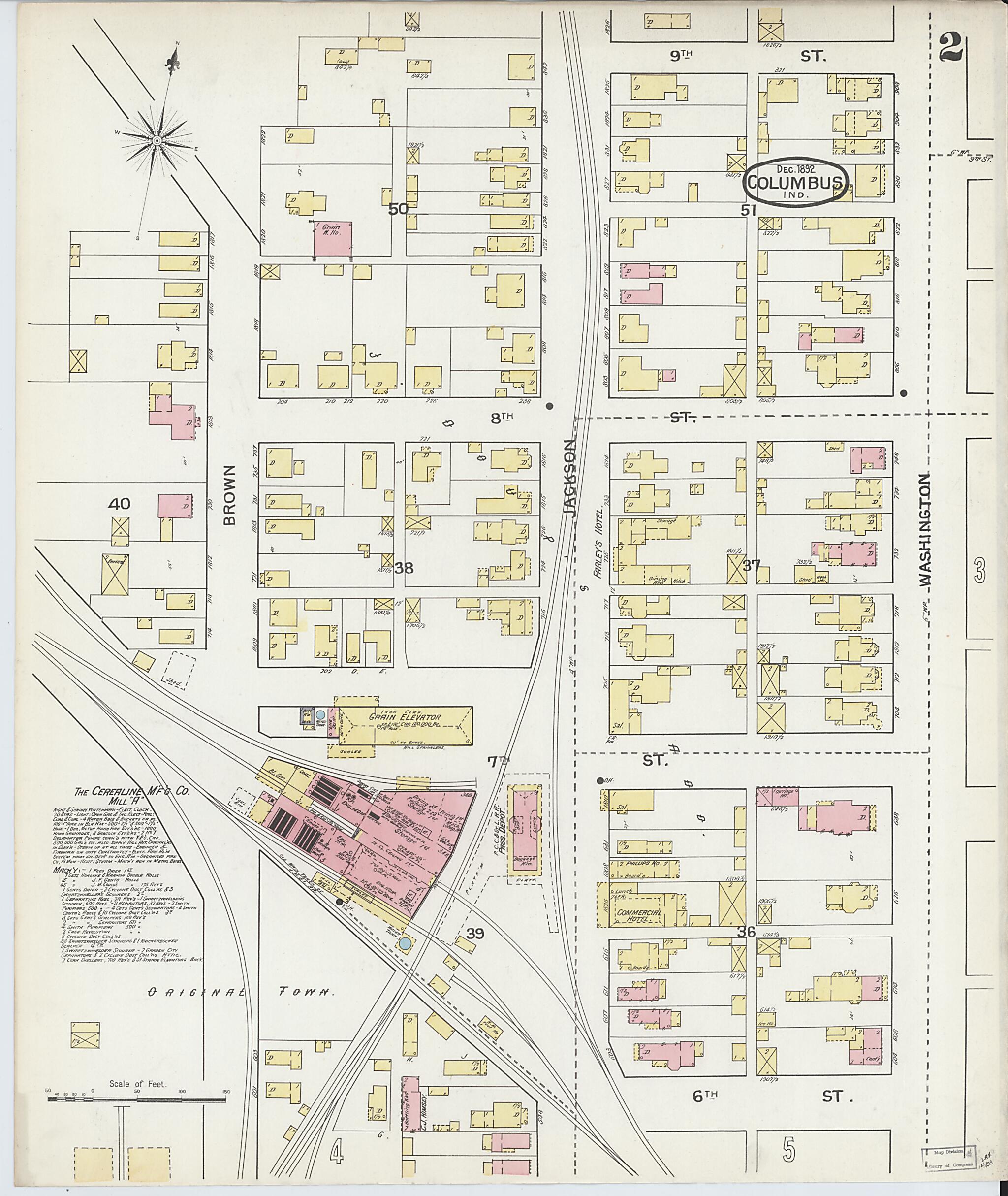 This old map of Columbus, Bartholomew County, Indiana was created by Sanborn Map Company in 1892