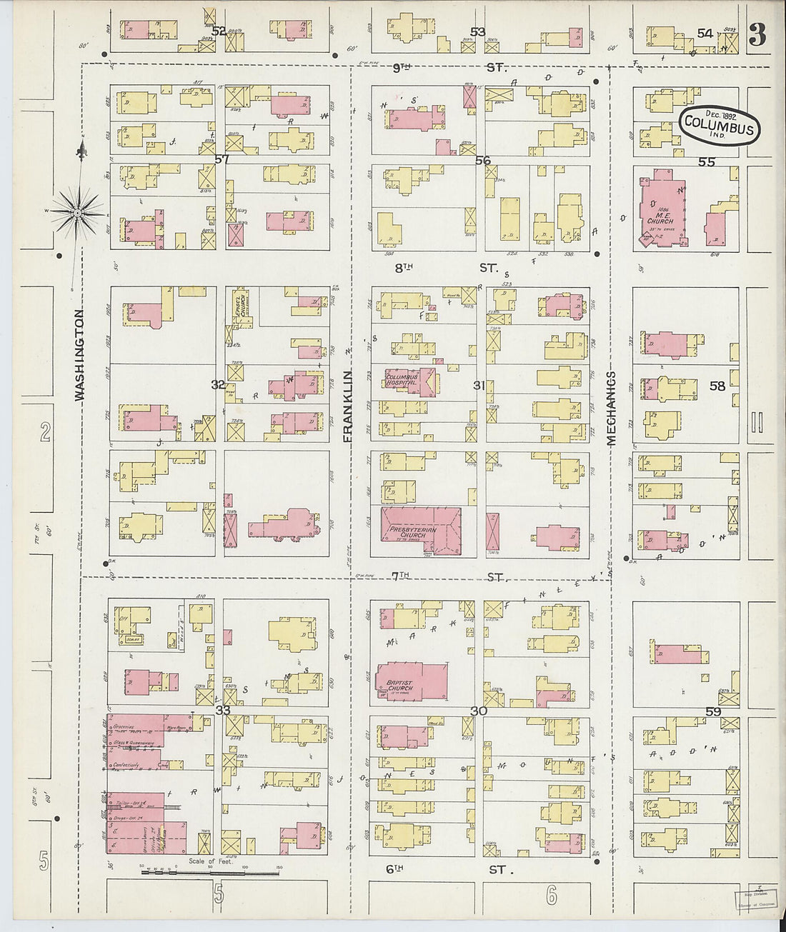 This old map of Columbus, Bartholomew County, Indiana was created by Sanborn Map Company in 1892