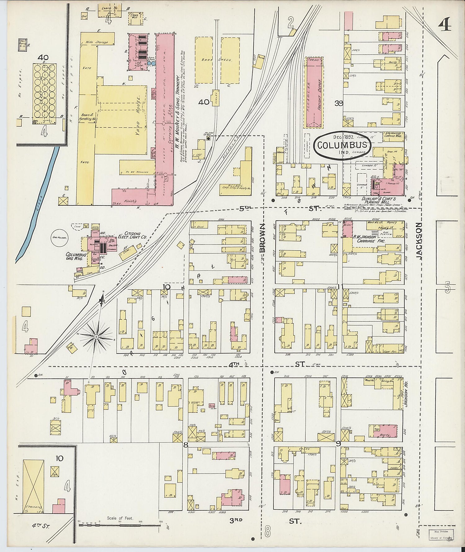 This old map of Columbus, Bartholomew County, Indiana was created by Sanborn Map Company in 1892