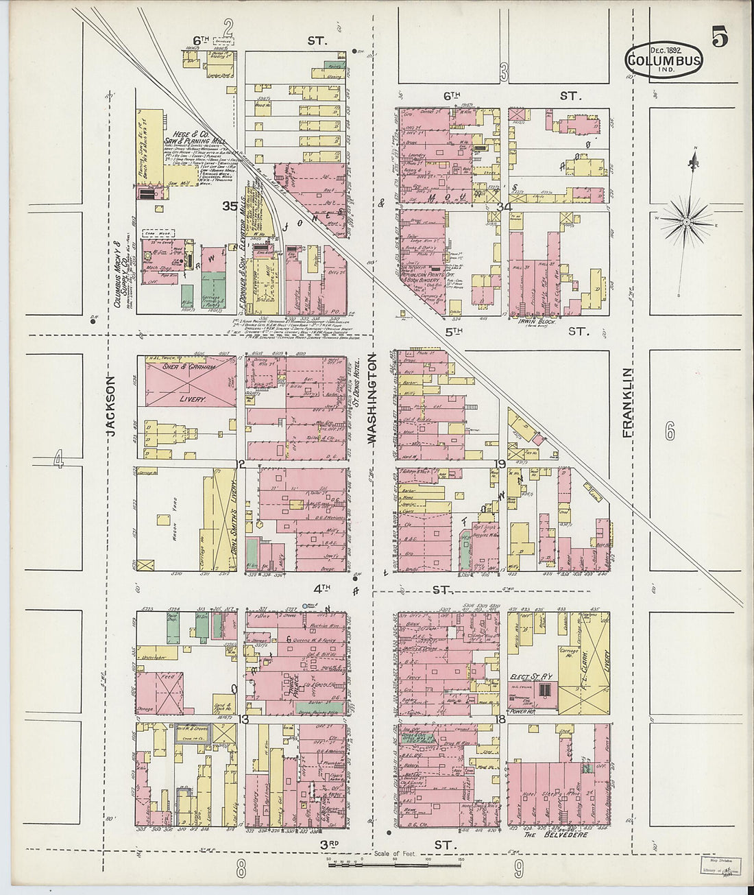 This old map of Columbus, Bartholomew County, Indiana was created by Sanborn Map Company in 1892