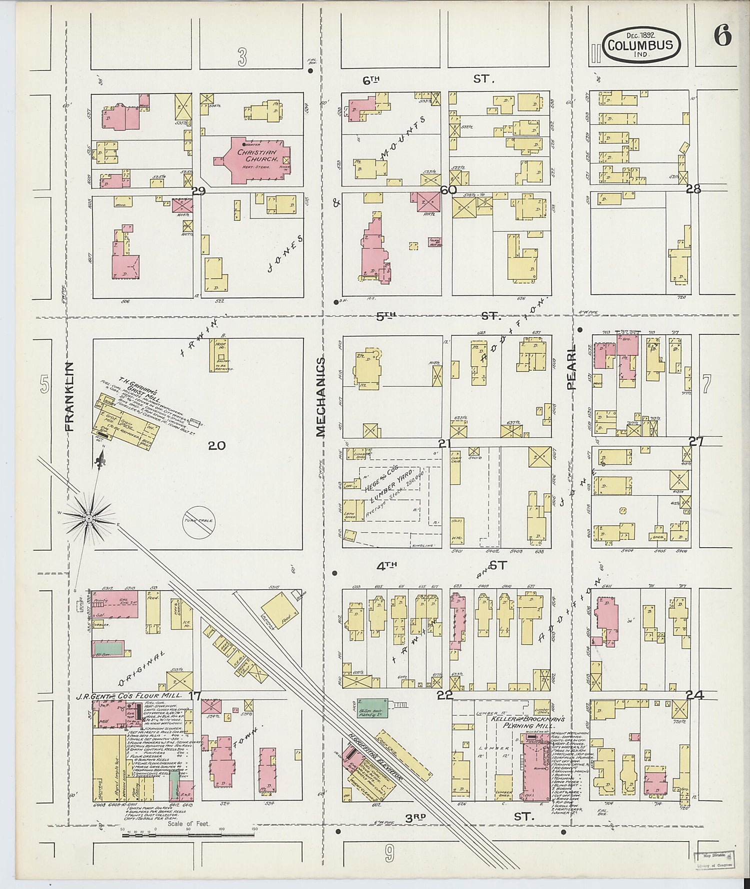 This old map of Columbus, Bartholomew County, Indiana was created by Sanborn Map Company in 1892