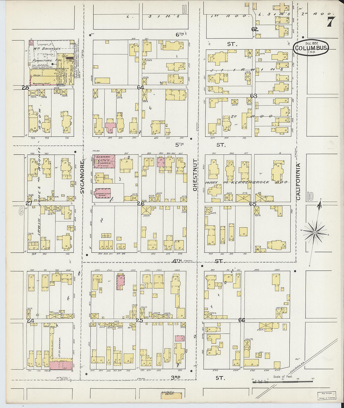 This old map of Columbus, Bartholomew County, Indiana was created by Sanborn Map Company in 1892