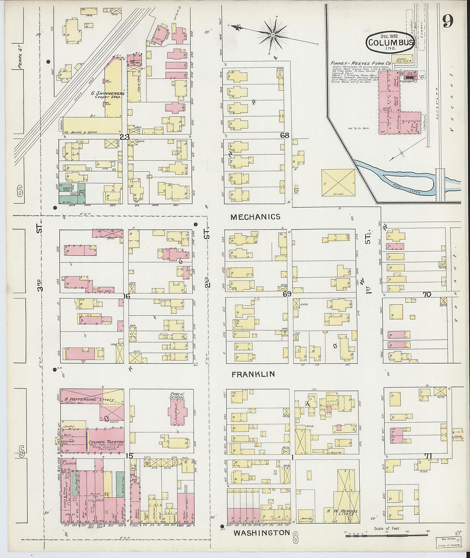 This old map of Columbus, Bartholomew County, Indiana was created by Sanborn Map Company in 1892