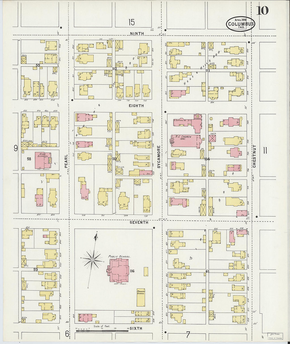 This old map of Columbus, Bartholomew County, Indiana was created by Sanborn Map Company in 1898