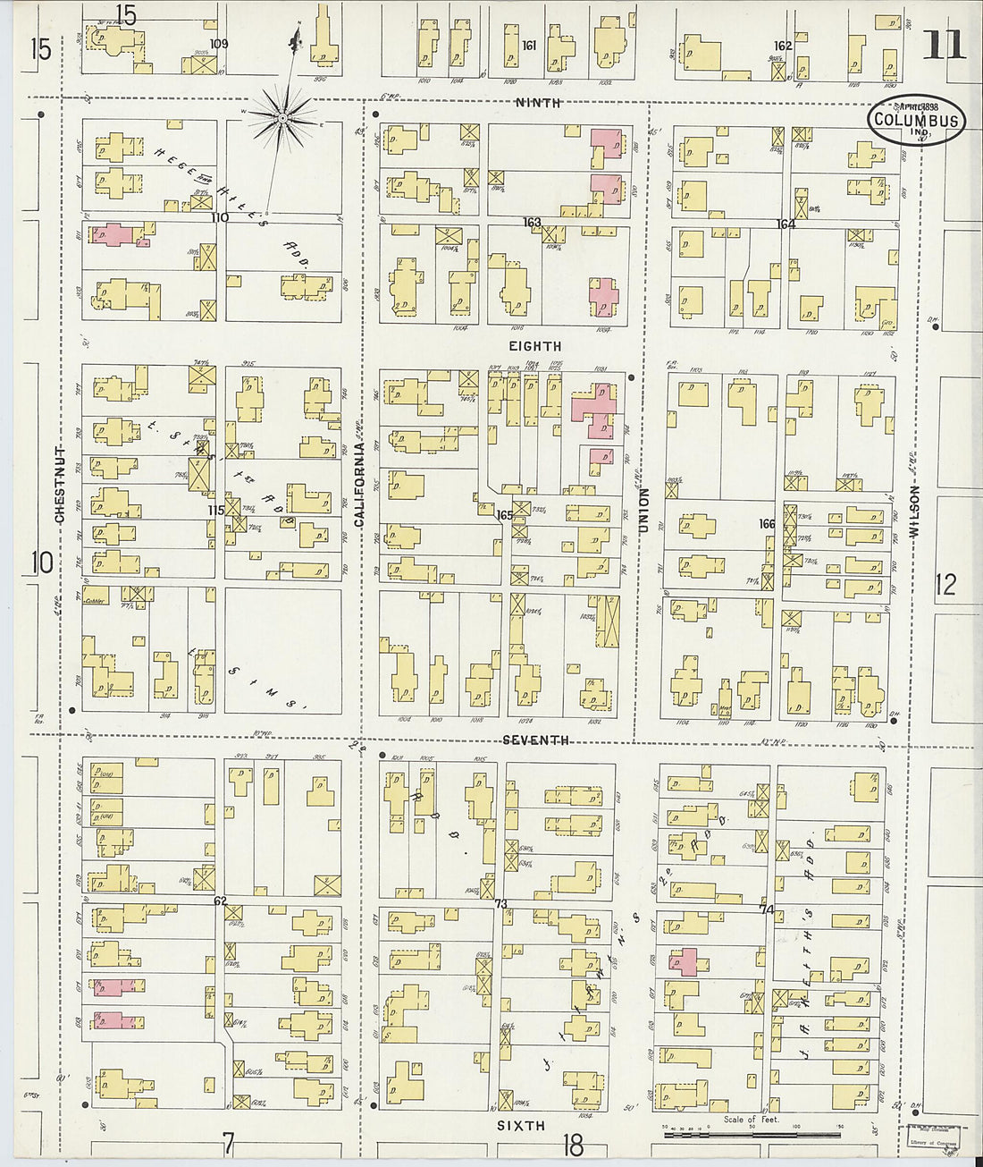 This old map of Columbus, Bartholomew County, Indiana was created by Sanborn Map Company in 1898