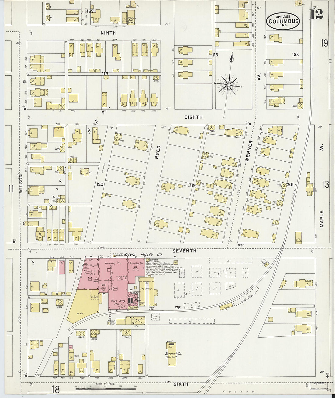 This old map of Columbus, Bartholomew County, Indiana was created by Sanborn Map Company in 1898