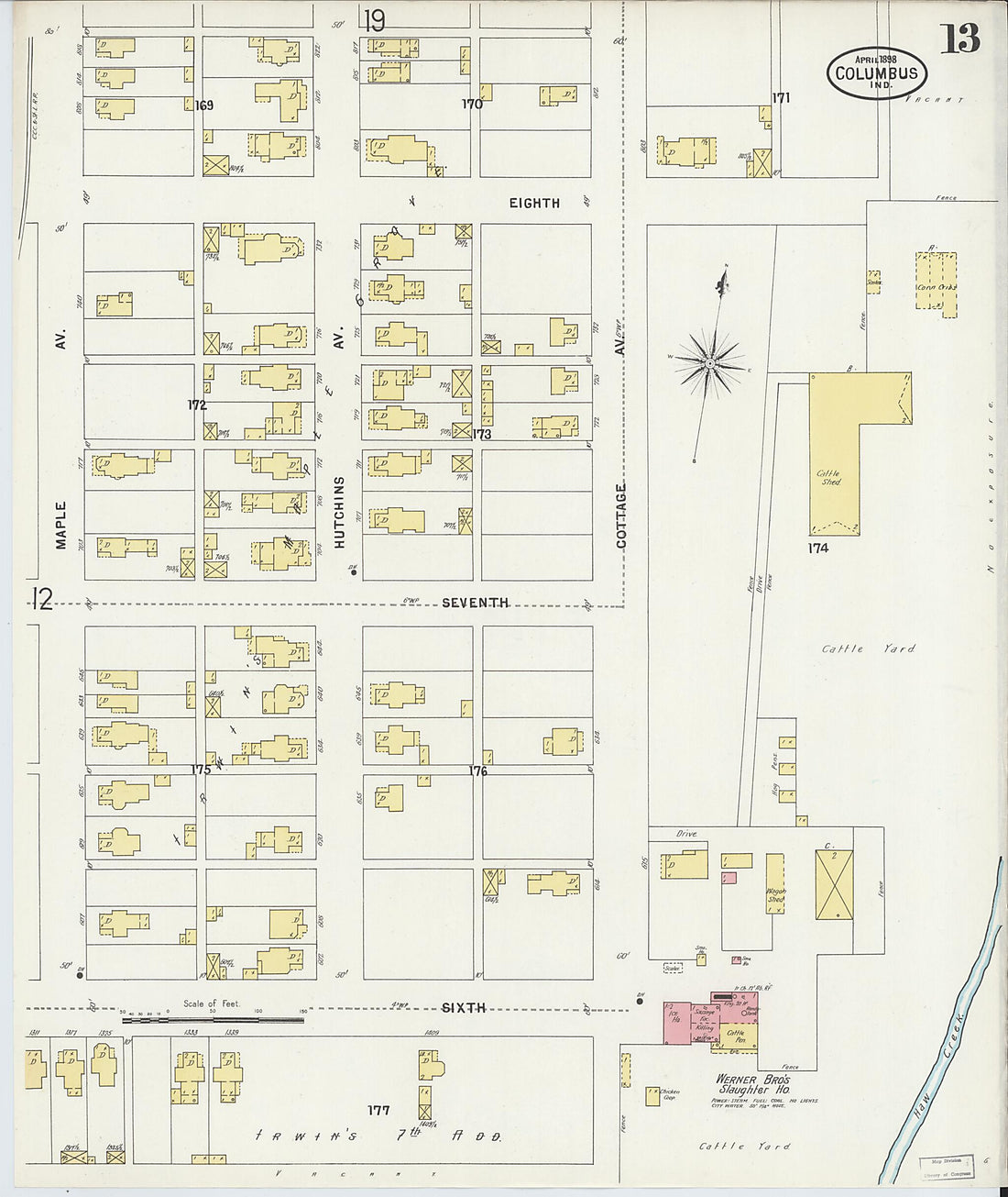 This old map of Columbus, Bartholomew County, Indiana was created by Sanborn Map Company in 1898