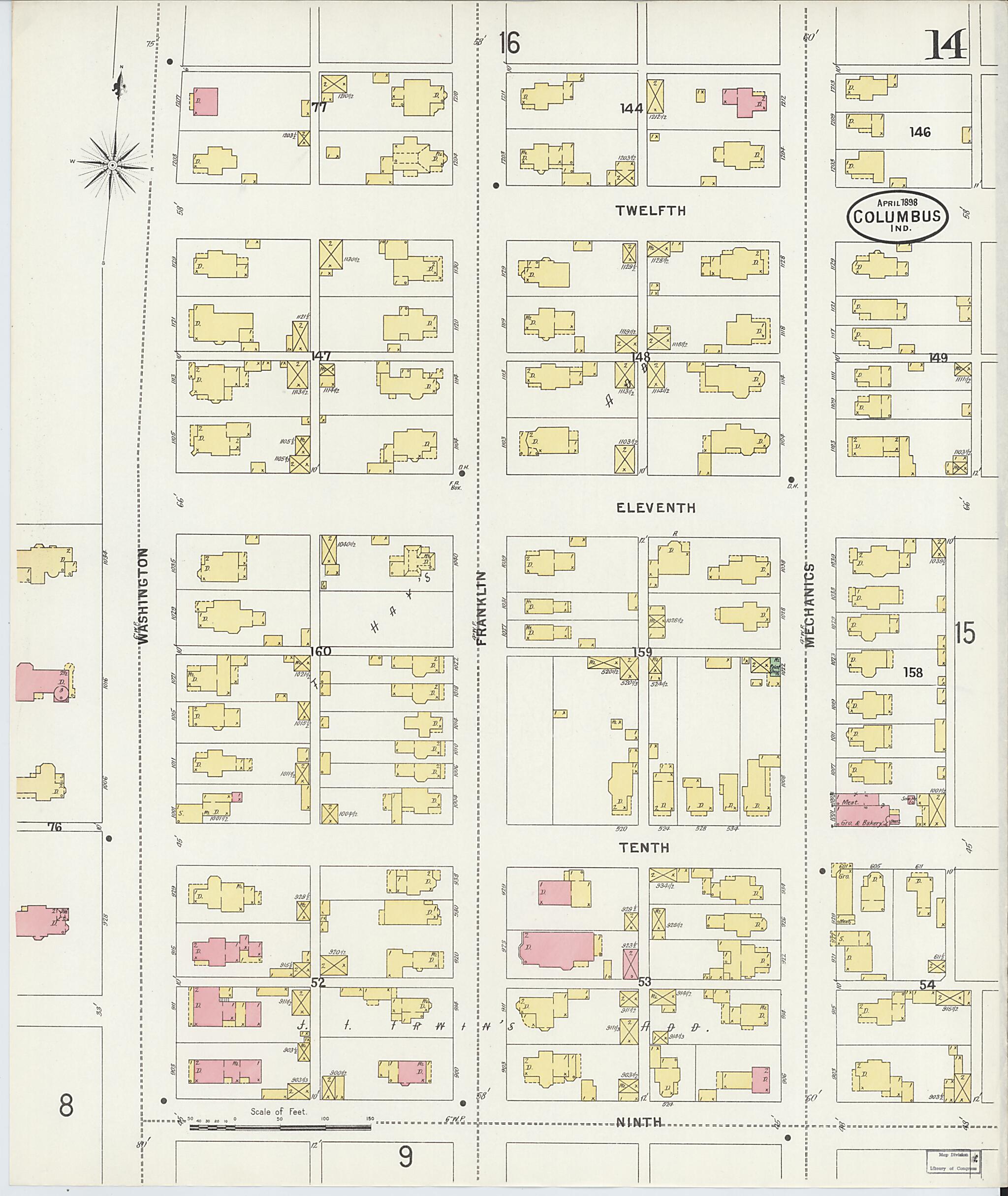 This old map of Columbus, Bartholomew County, Indiana was created by Sanborn Map Company in 1898