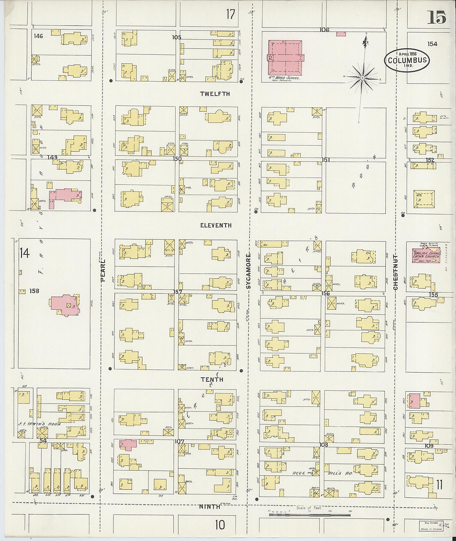 This old map of Columbus, Bartholomew County, Indiana was created by Sanborn Map Company in 1898