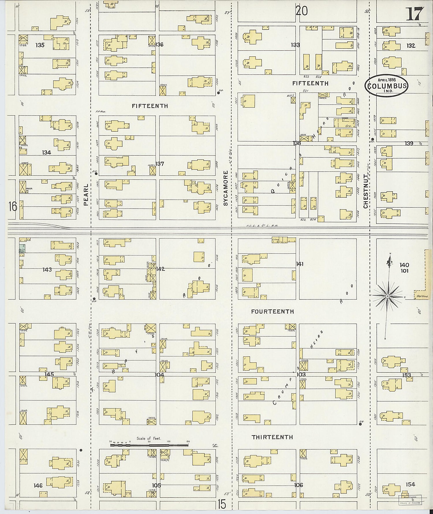 This old map of Columbus, Bartholomew County, Indiana was created by Sanborn Map Company in 1898