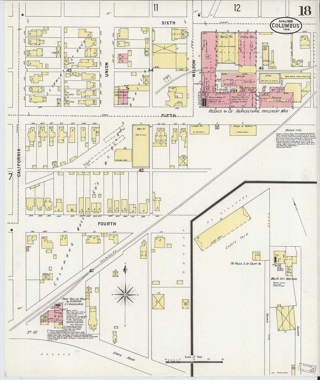 This old map of Columbus, Bartholomew County, Indiana was created by Sanborn Map Company in 1898