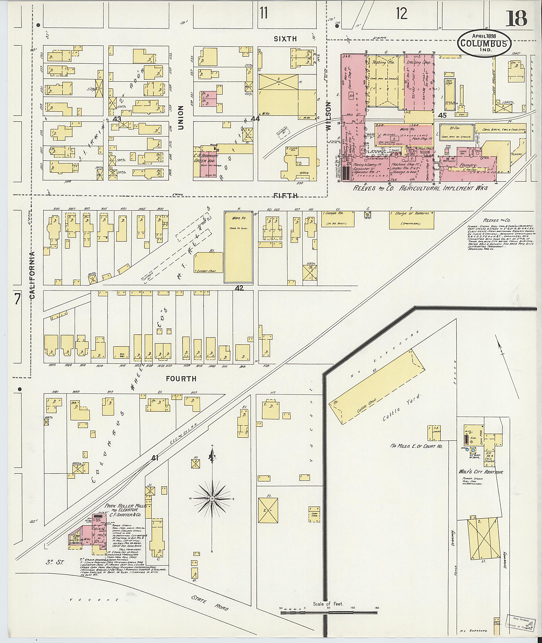 This old map of Columbus, Bartholomew County, Indiana was created by Sanborn Map Company in 1898