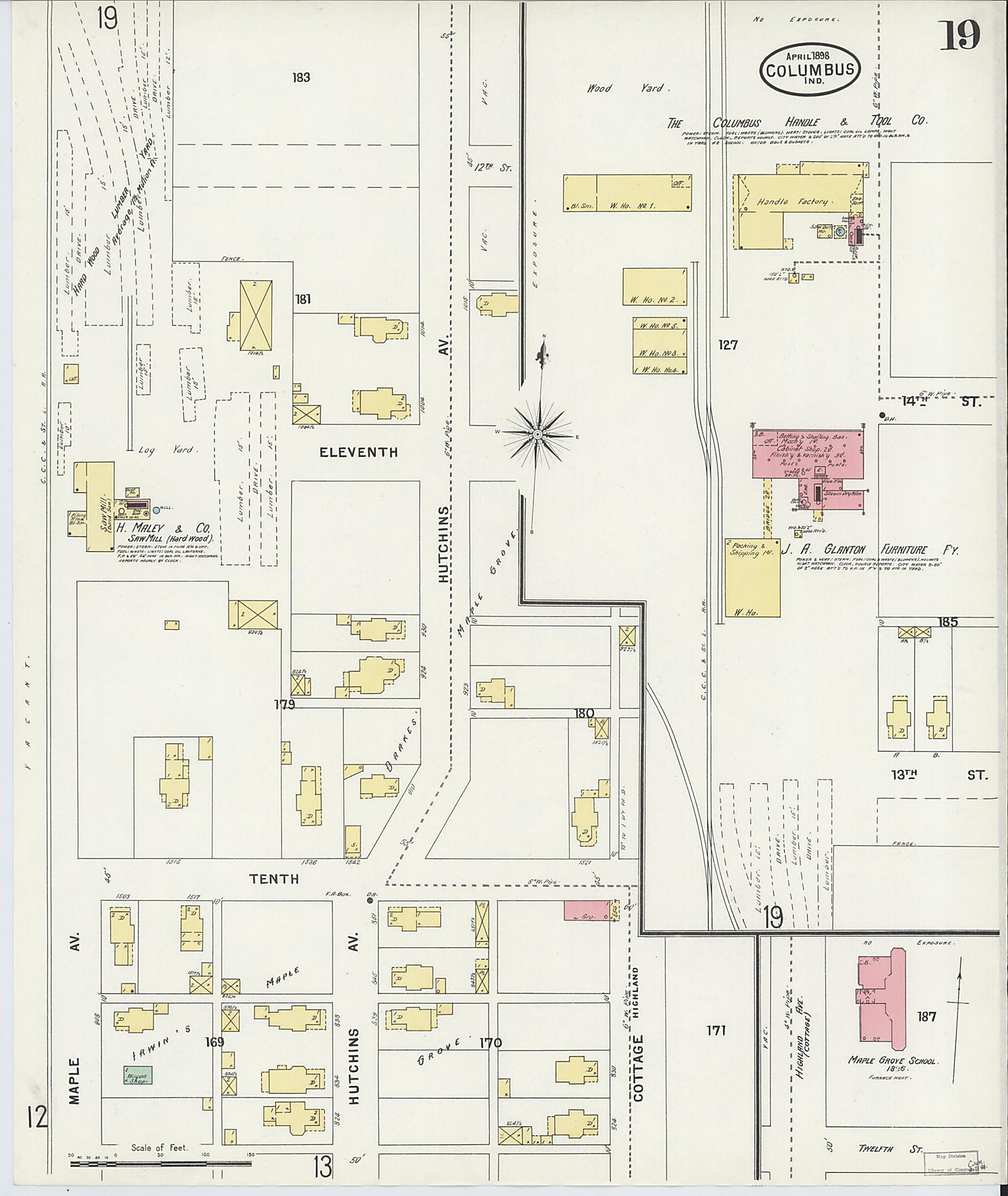 This old map of Columbus, Bartholomew County, Indiana was created by Sanborn Map Company in 1898