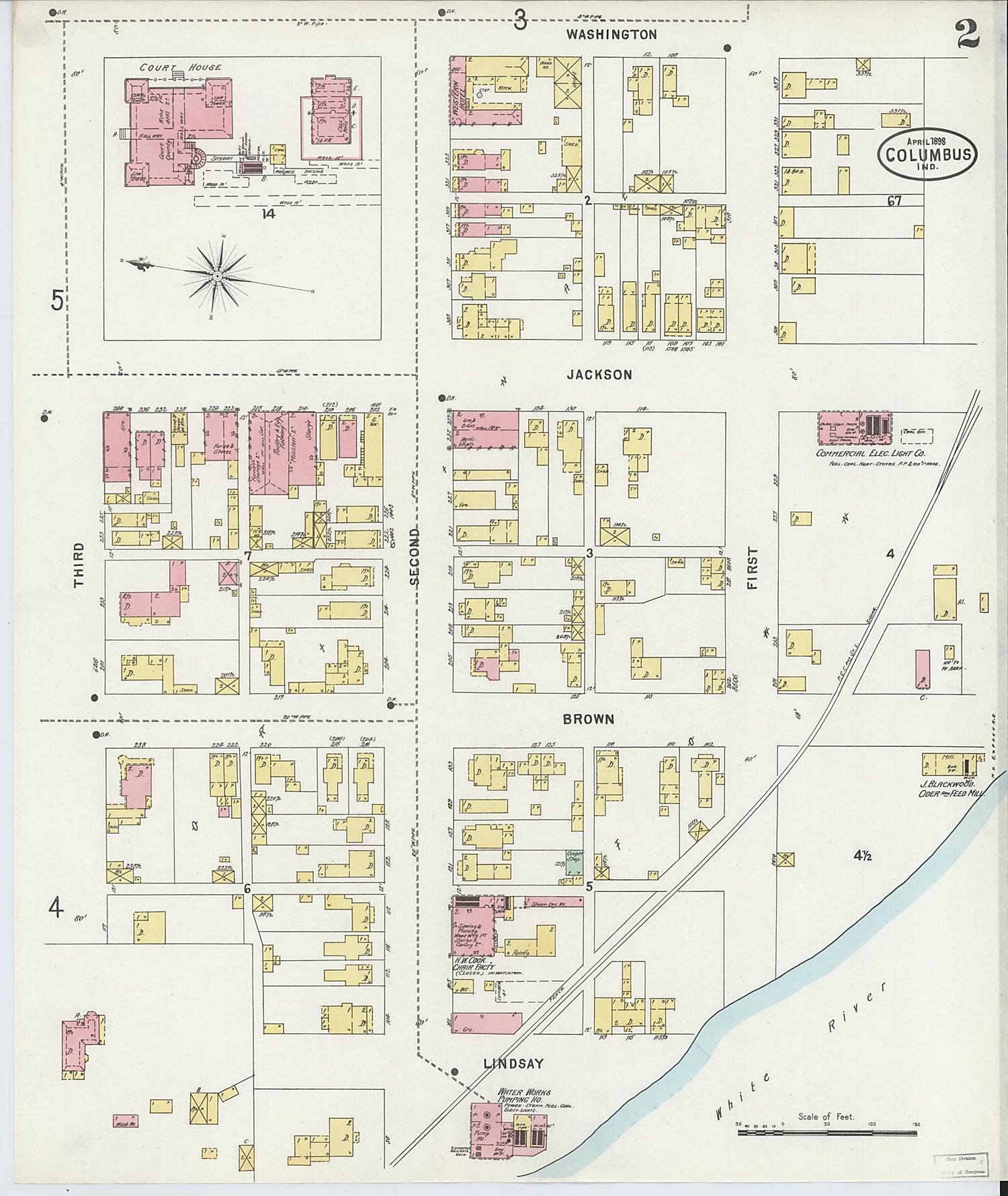 This old map of Columbus, Bartholomew County, Indiana was created by Sanborn Map Company in 1898